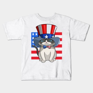 Exotic Shorthair Cat 4th Of July USA Flag Kids T-Shirt